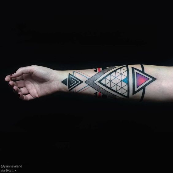 Geometric Sleeve Made of Triangles Forearm Tattoos Tattoo on skin