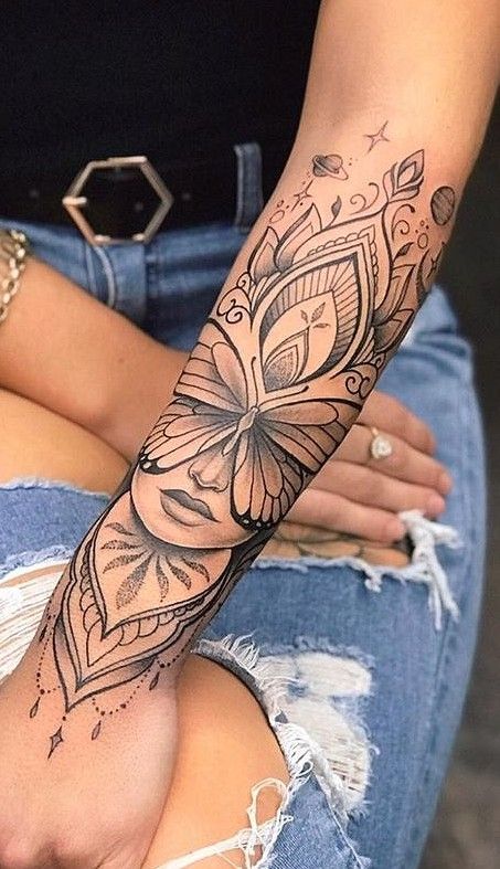 Mystical Woman with Covered Eyes Forearm Tattoo Tattoo on skin