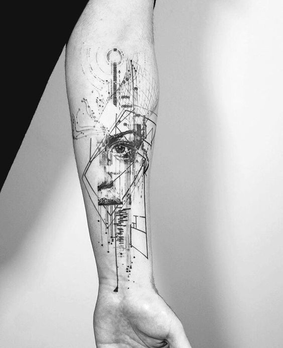 Portion of a Face in Cyberspace forearm tattoo Tattoo on skin