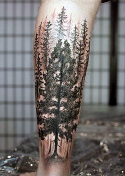 Simple Tree in a Forest forearm tattoo Tattoo on skin