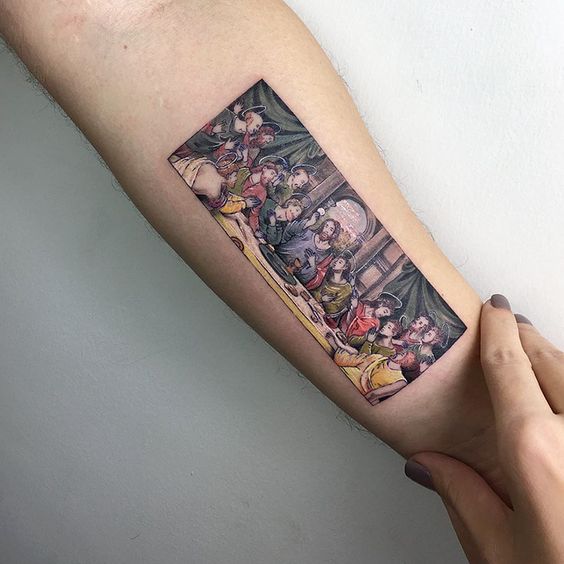 The Last Supper in Miniature forearm tattoo Tattoo on skin