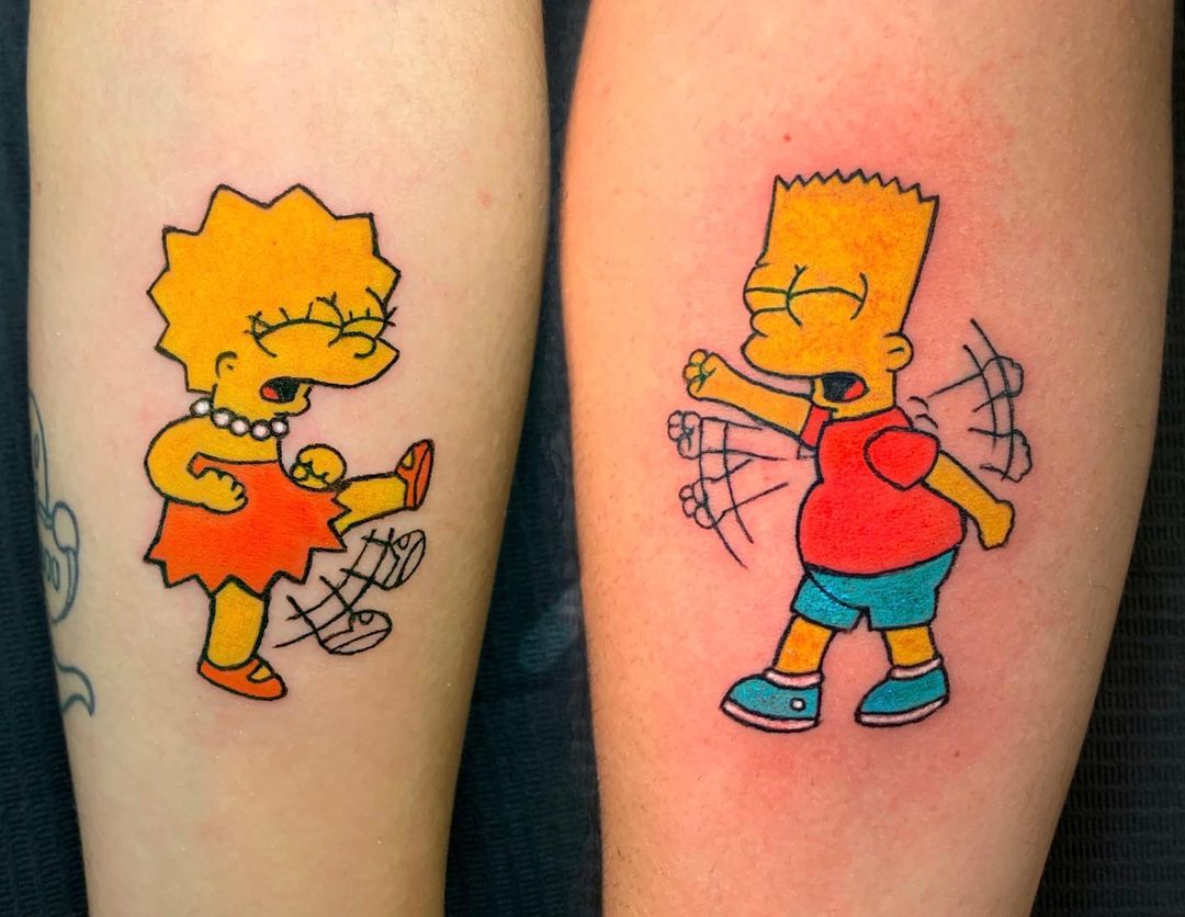 Bart and Lisa Simpson Dance Party Friend Tattoo Ideas for for Best Friends Tattoo on skin