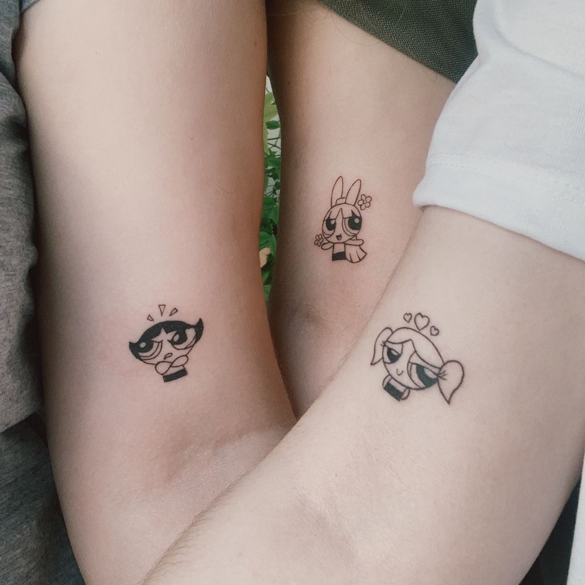 Black and White Powerpuff Girls Friendship Tattoos Tattoo on skin