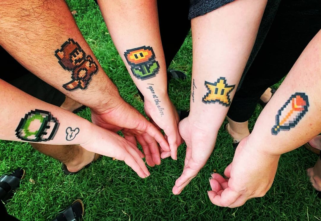 Complementing Super Mario Characters Pixel Art Best Friend Tattoos Tattoo on skin