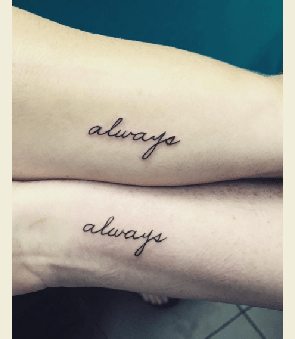 Cursive “Always” Matching Wrist Best Friend Tattoos Tattoo on skin