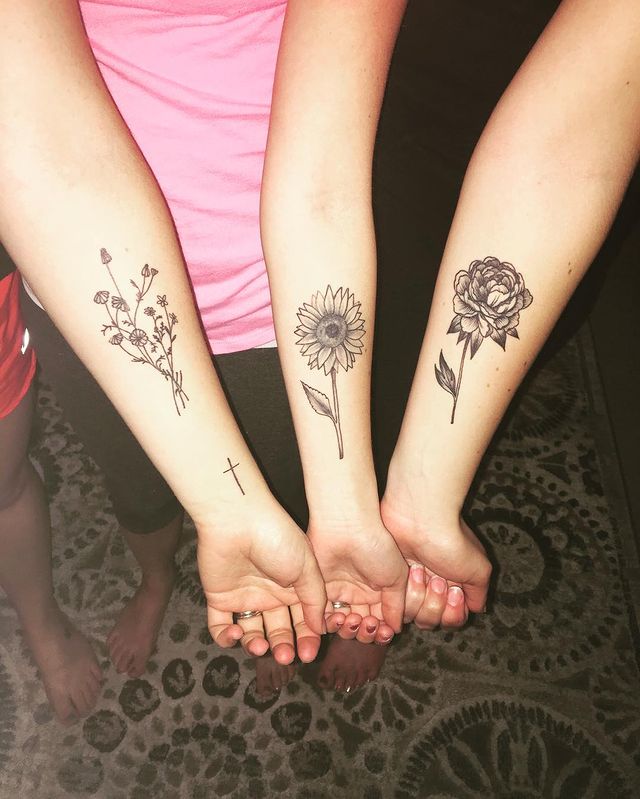 Harmonizing Botanical-Style Floral Forearm Best Friend Tattoos Tattoo on skin
