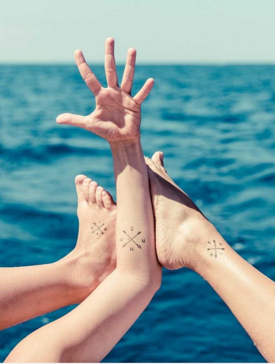 Initials and Crossed Arrows Matching Best Friend Tattoos Tattoo on skin