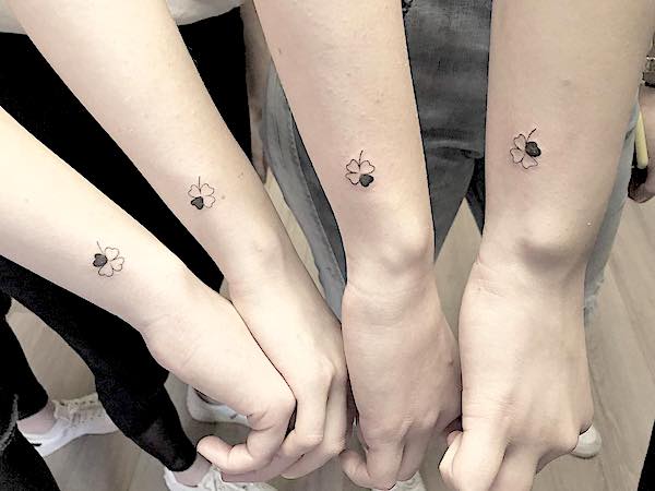 Lucky Four-Leaf Clover and Heart Friendship Tattoos Tattoo on skin
