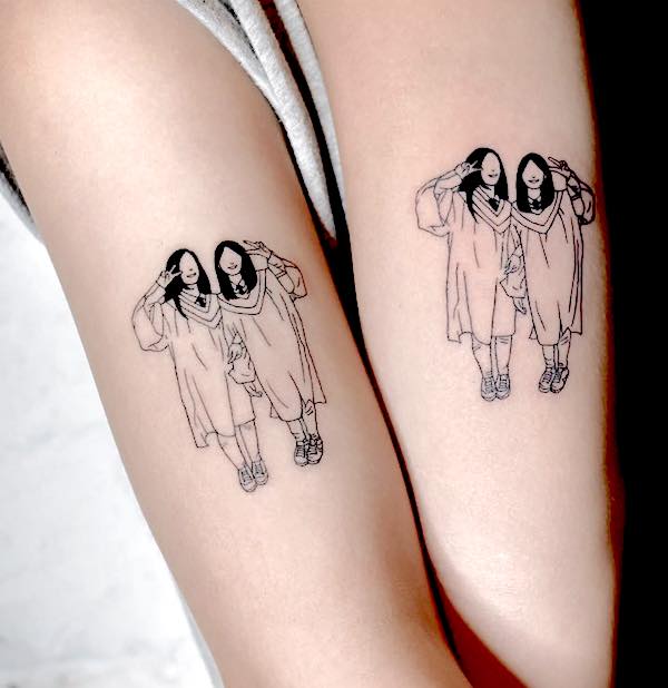 Matching Graduation Gown Arm Friend Tattoo for Best Friends Tattoo on skin