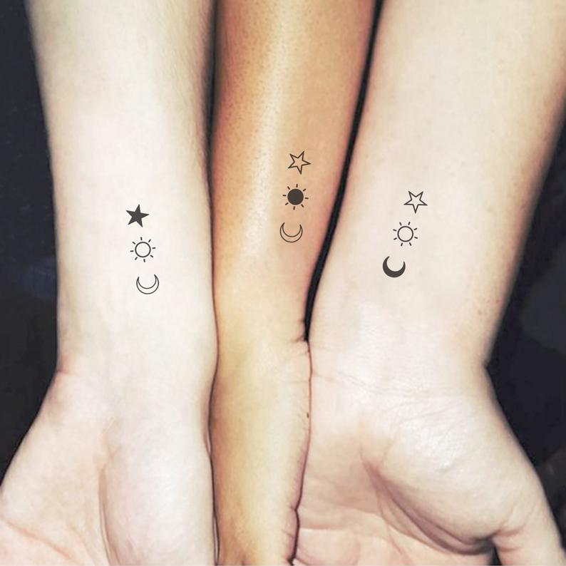 Sun, Moon, and Stars Wrist Best Friend Tattoos Tattoo on skin
