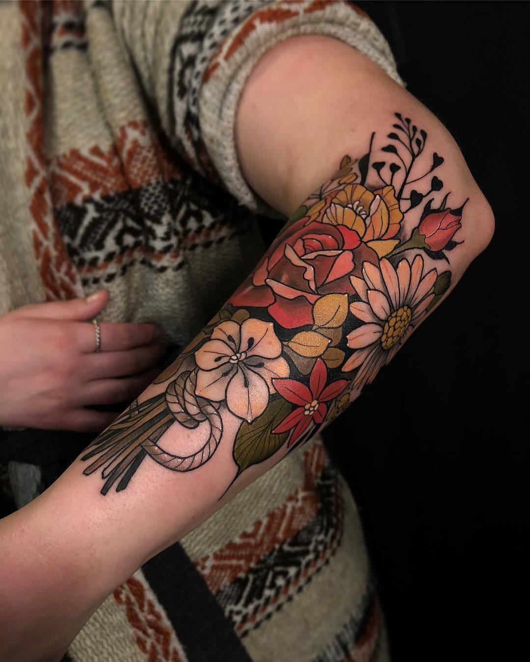 Catch This Rustic Wildflower Bouquet Tattoo on skin