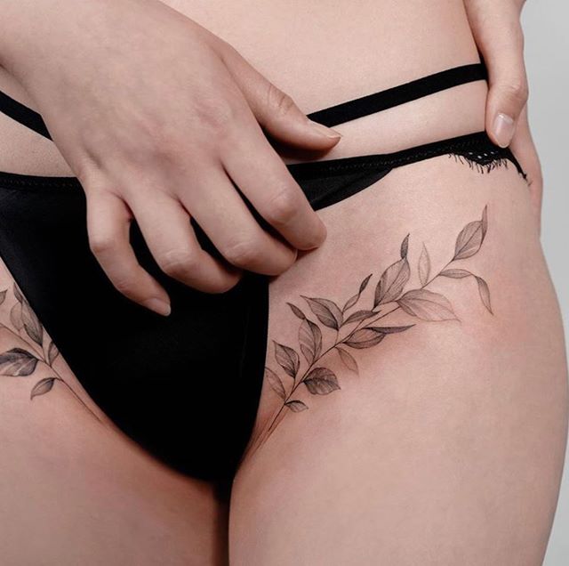 Eve's Leaves Reimagined in Grayscale Tattoo Design Tattoo on skin