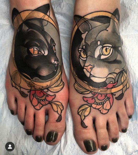 Le Chat Noir and Le Chat Gris Tattoo Design Tattoo on skin