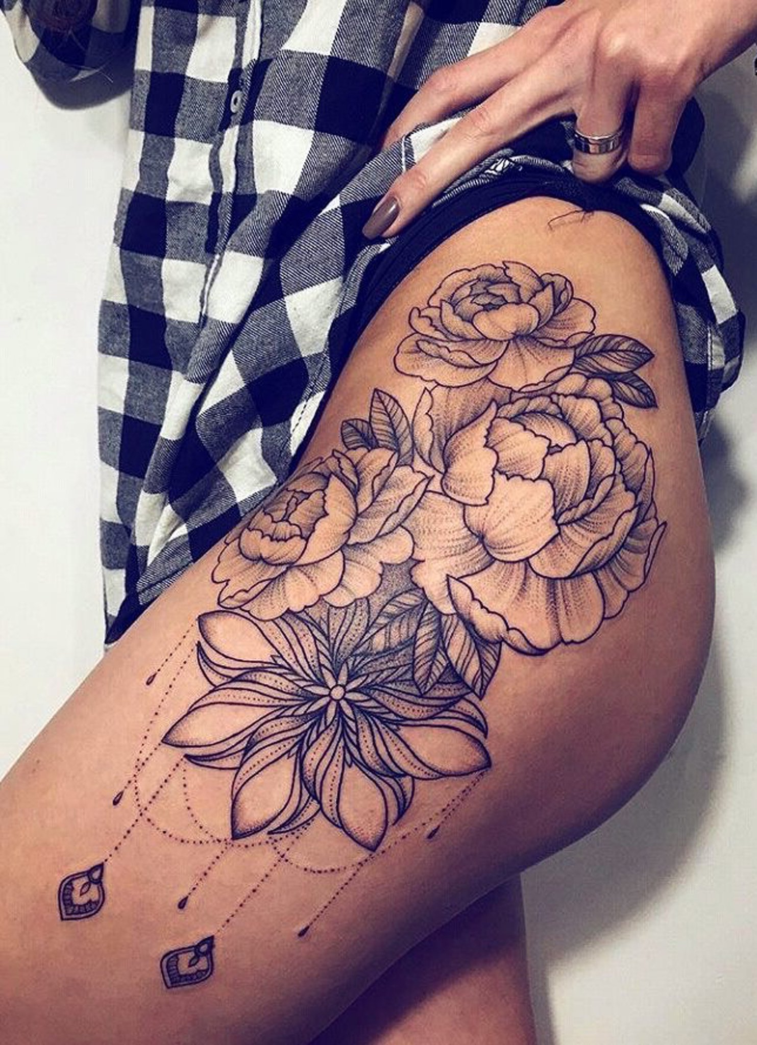 Peonies, Calla Lilies, and Beads, Oh My Tattoo on skin