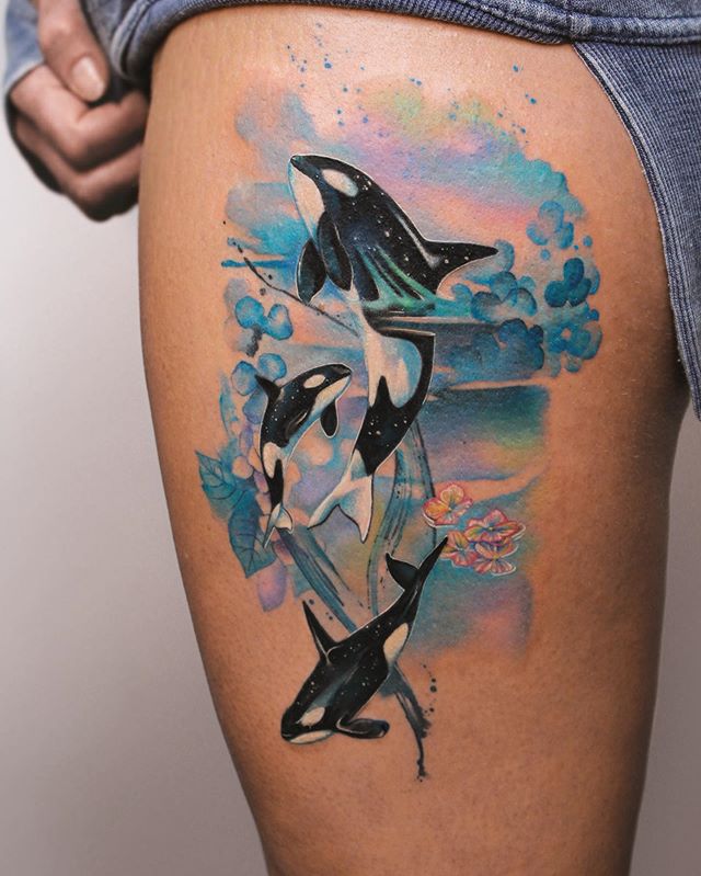 This Whale Tattoo Is Killer Tattoo on skin