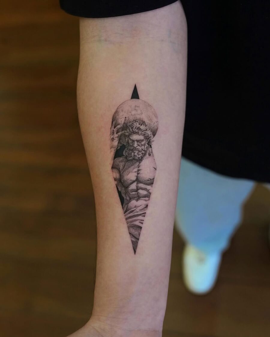 A striking Zeus tattoo with geometric flair Tattoo on skin