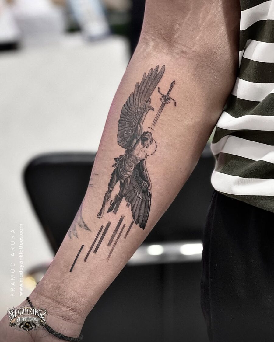 Detailed design of Greek mythology's hero Tattoo on skin