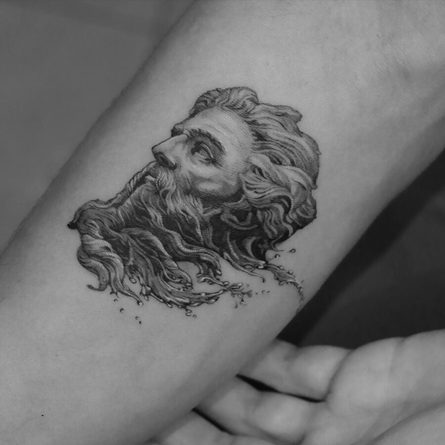 Detailed Poseidon tattoo showcasing divine power Tattoo on skin