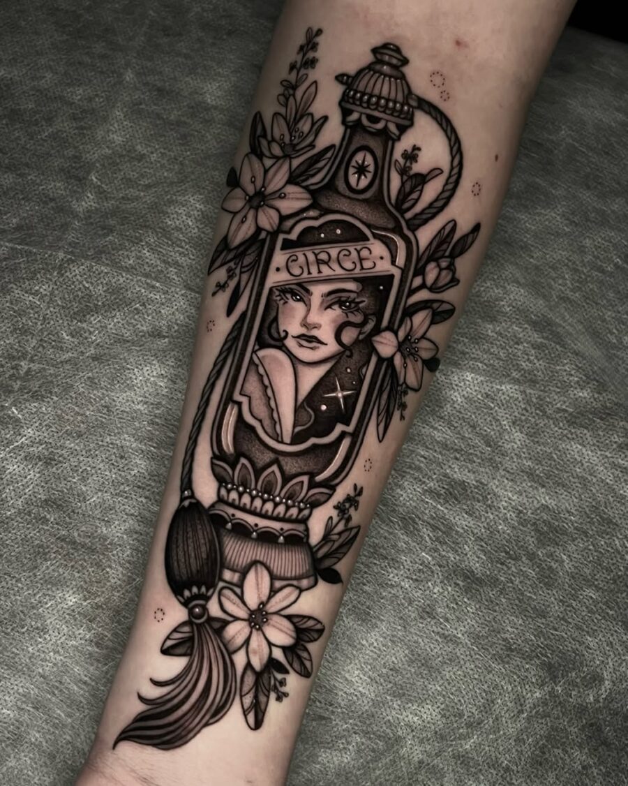Enchanting female portrait tattoo inspired by mythology Tattoo on skin