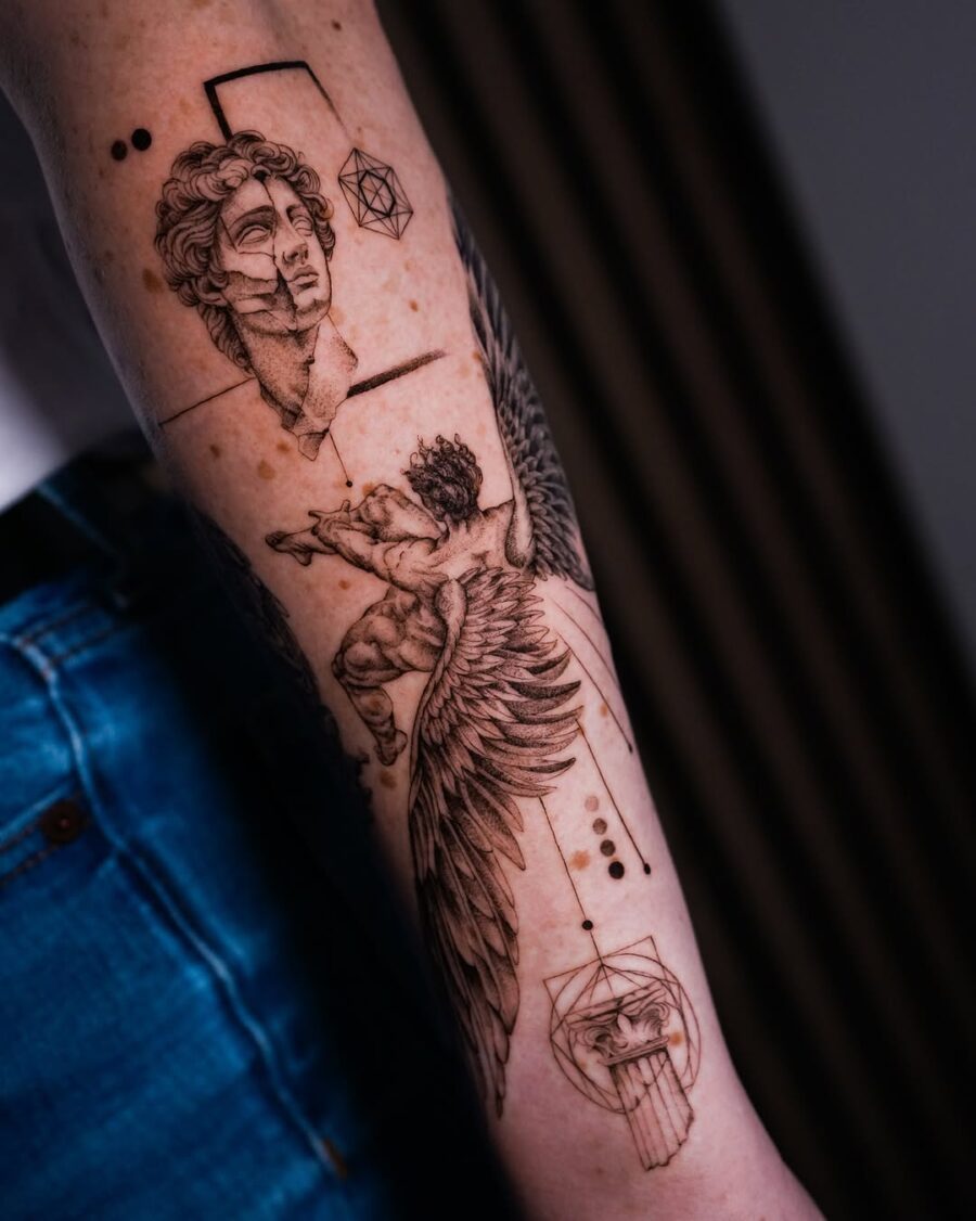 Intricate Greek Gods Tattoo Design on Arm Tattoo on skin