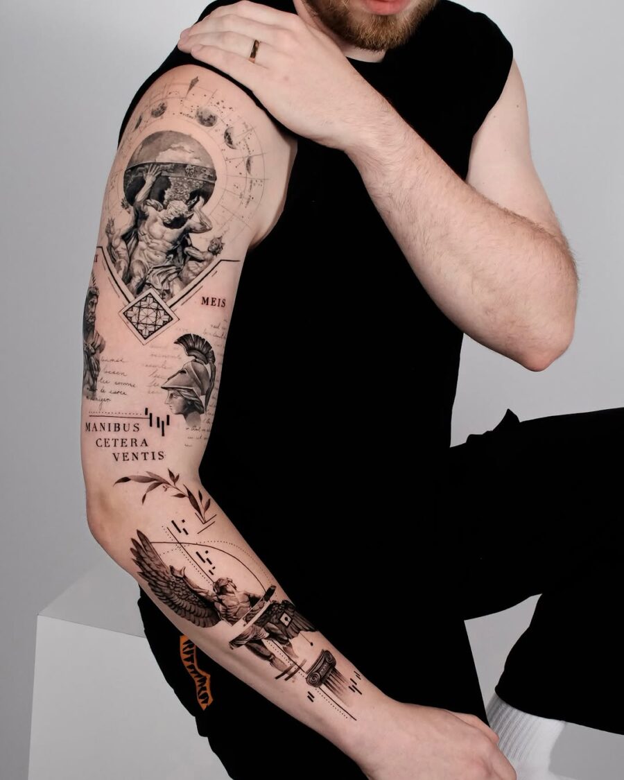 Intricate Greek gods tattoo design on arm greek gods tattoos