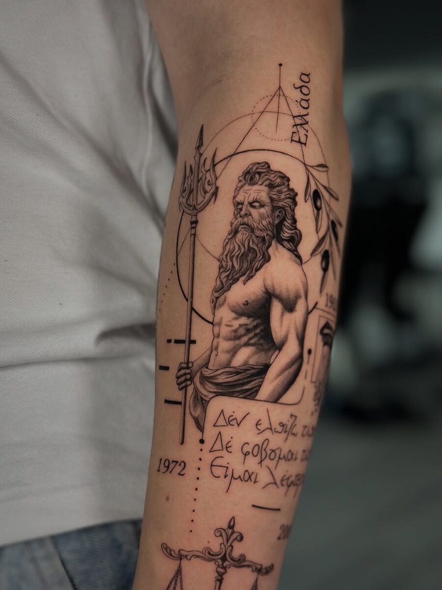 Intricate Poseidon Tattoo Showcasing Strength Tattoo on skin