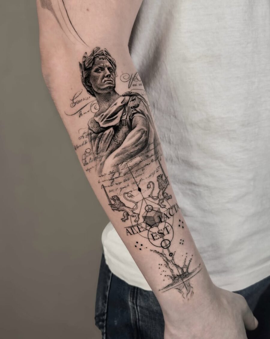 Intricate Poseidon Tattoo with Artistic Elements Tattoo on skin