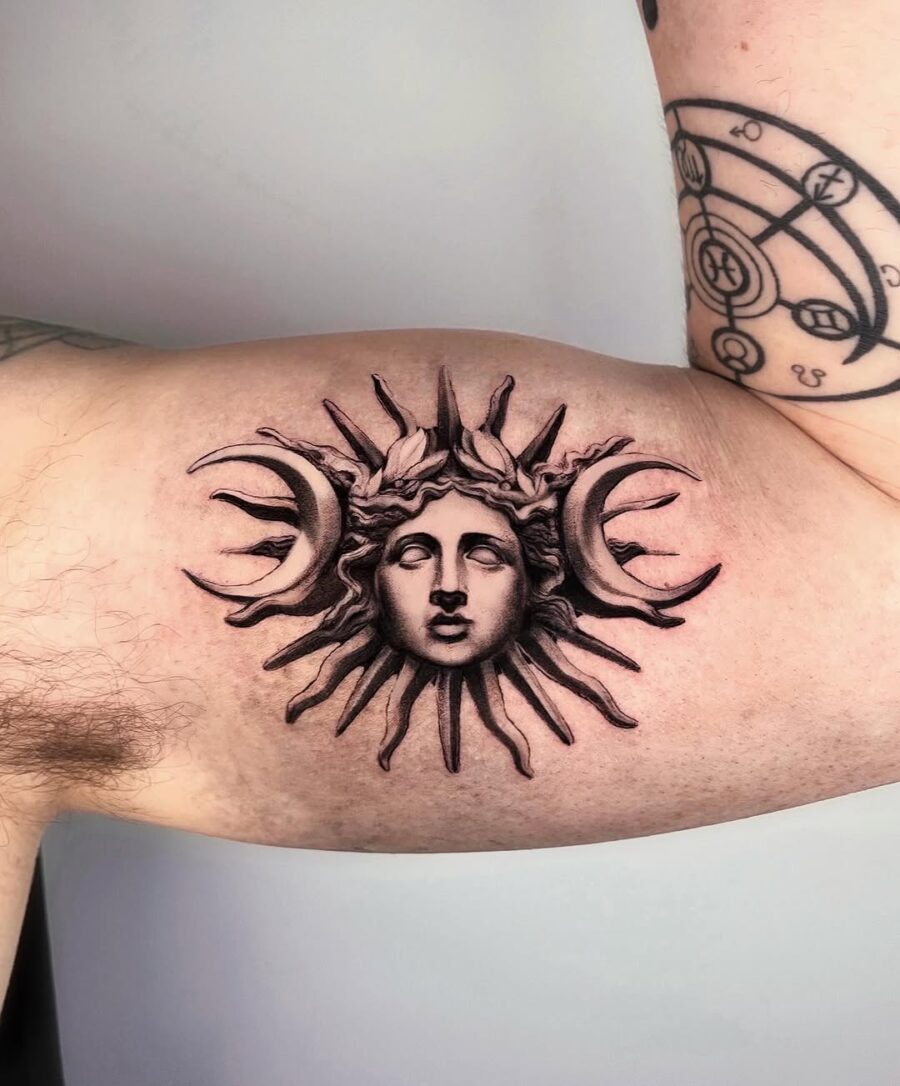 Intricate sun and moon goddess tattoo design Tattoo on skin