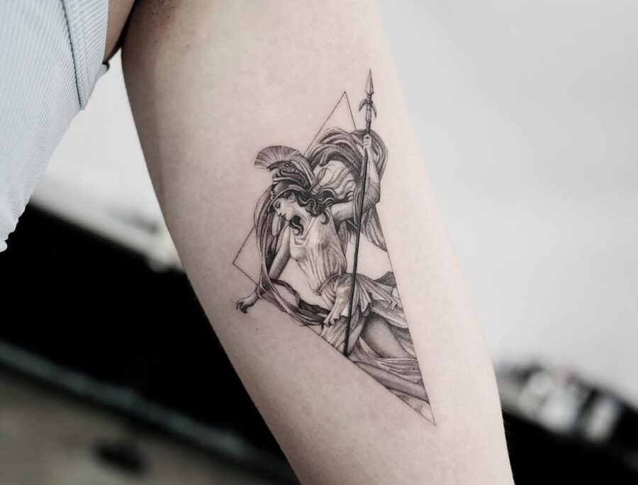Intricate tattoo of Athena showcasing her strength Tattoo on skin