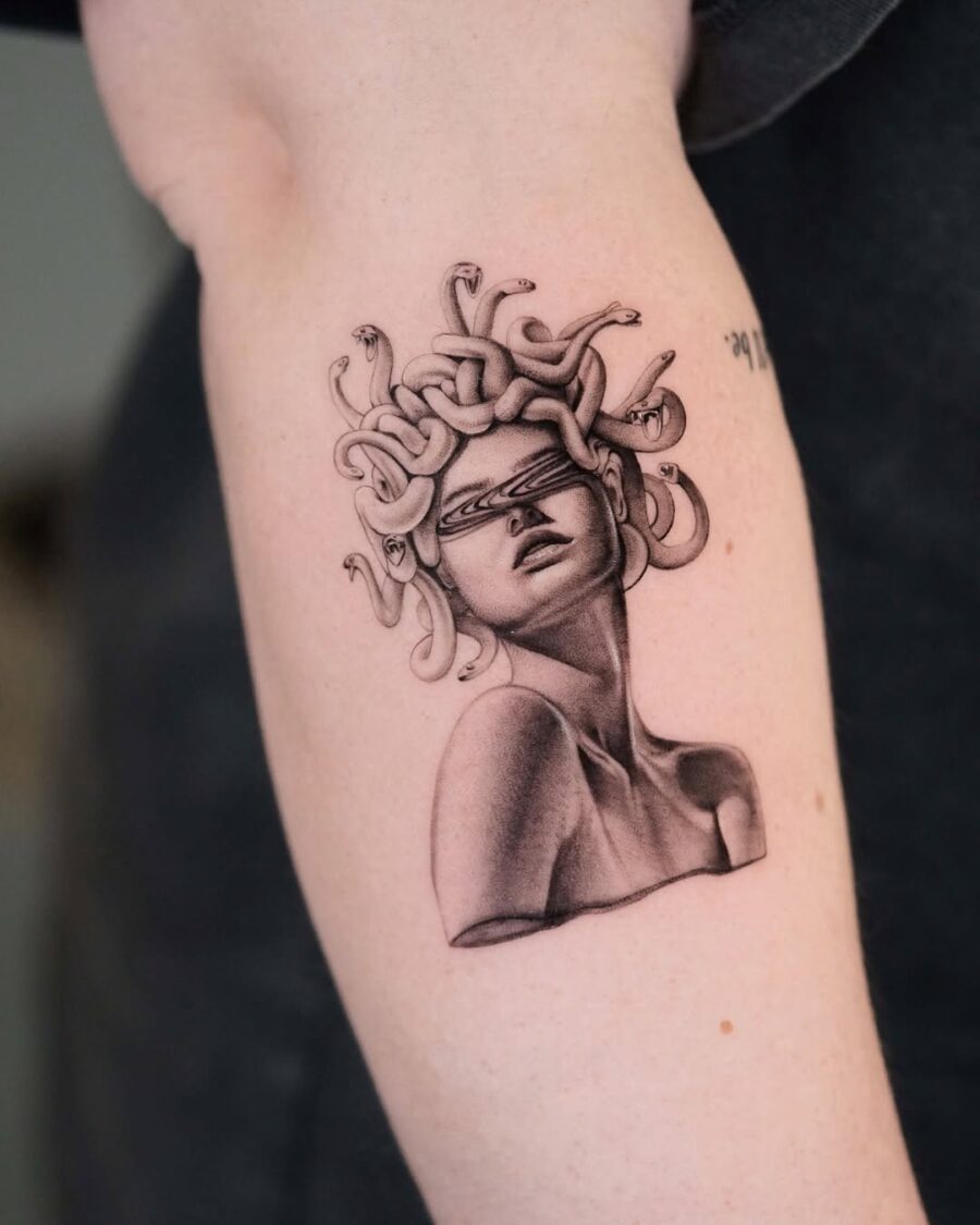 Stunning Medusa tattoo with intricate snake details Tattoo on skin