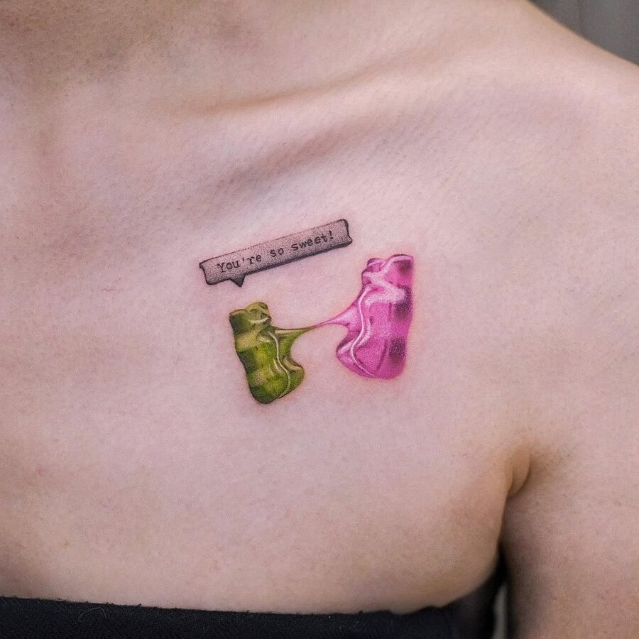 Adorable gummy bear tattoo with sweet message Tattoo on skin