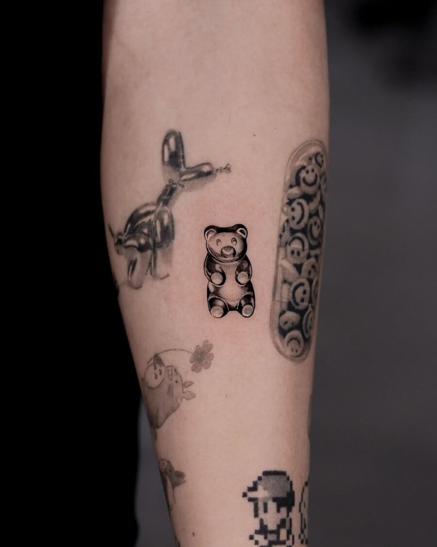 Charming gummy bear tattoo with a playful touch Tattoo on skin