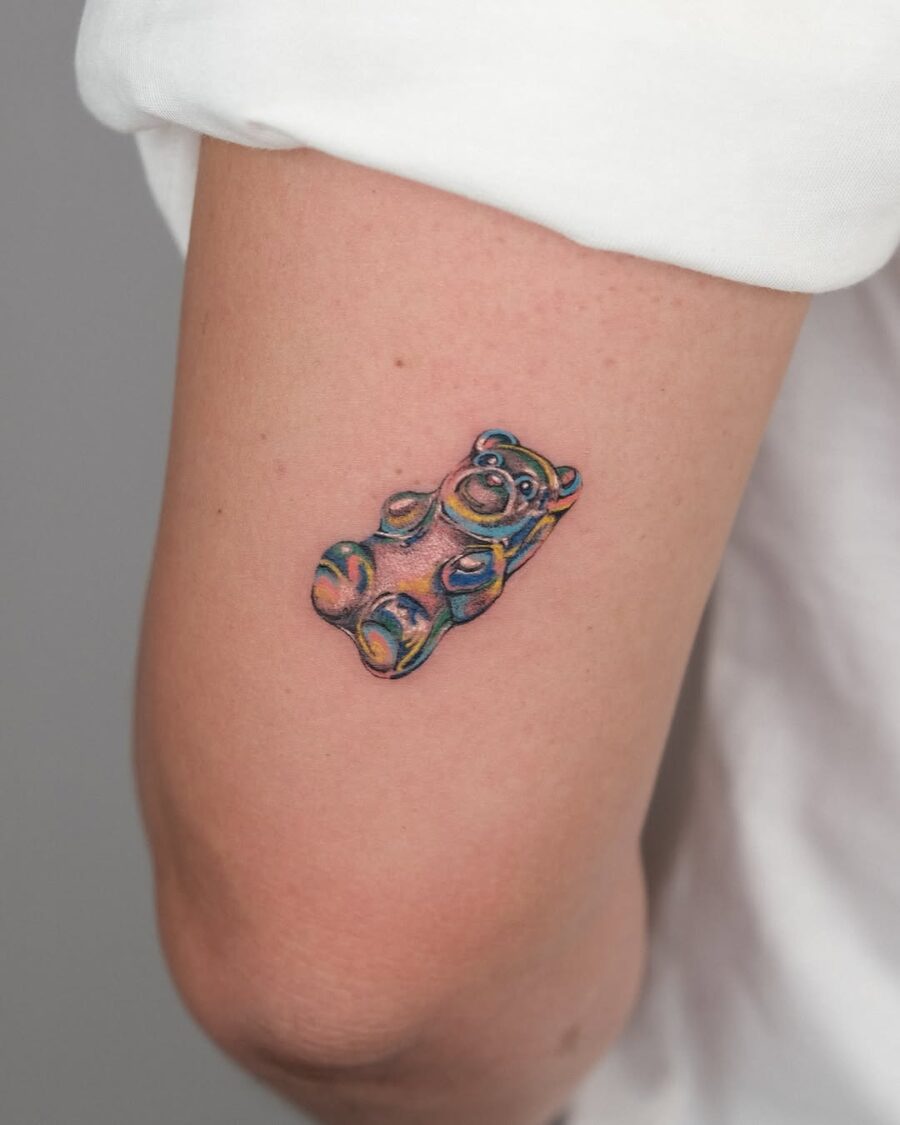 Colorful gummy bear tattoo on the arm Tattoo on skin