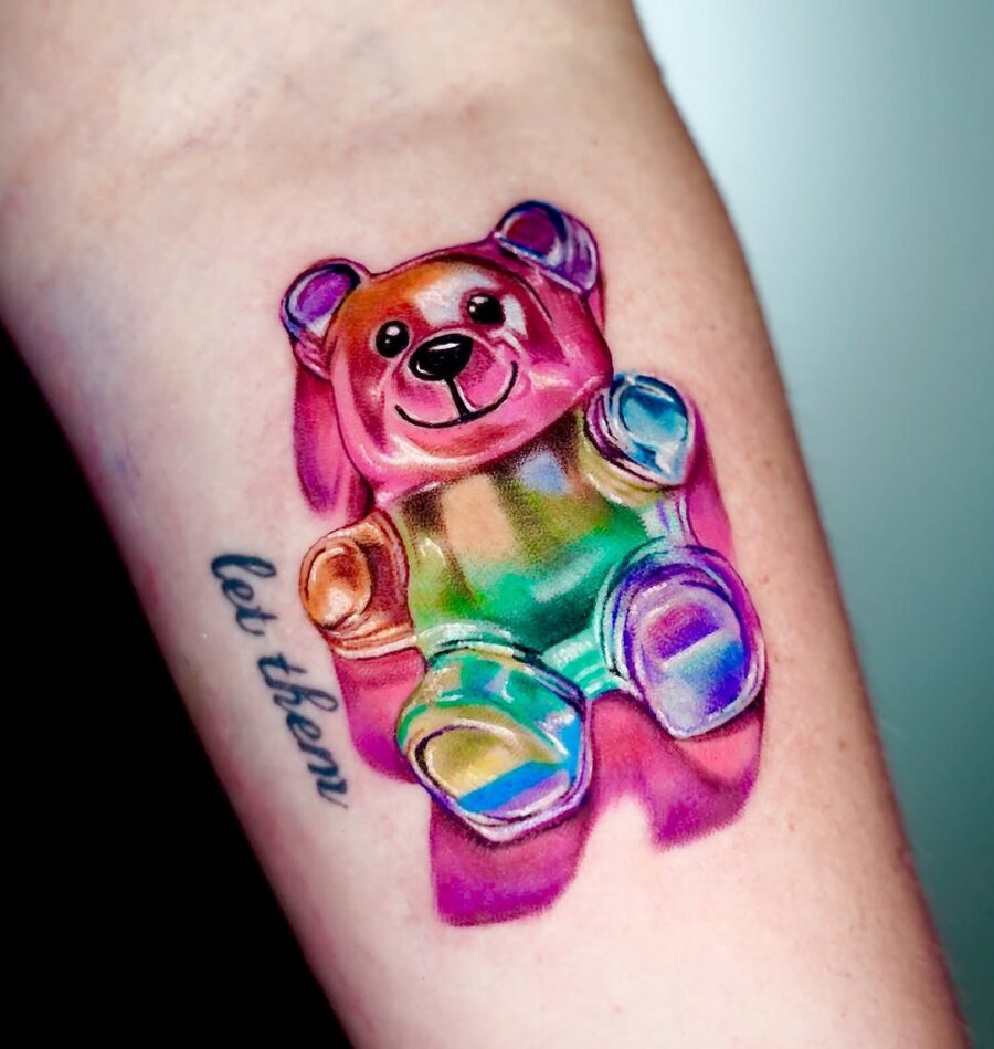 Colorful gummy bear tattoo with a playful touch Tattoo on skin