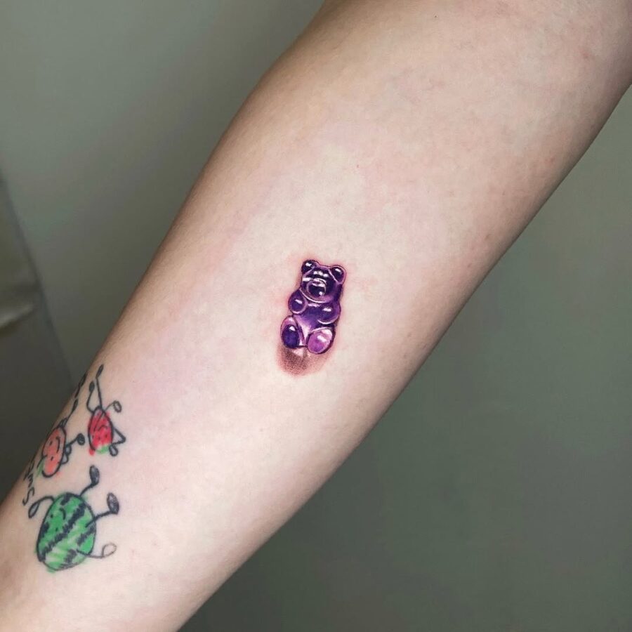 Cute and colorful gummy bear tattoo idea Tattoo on skin