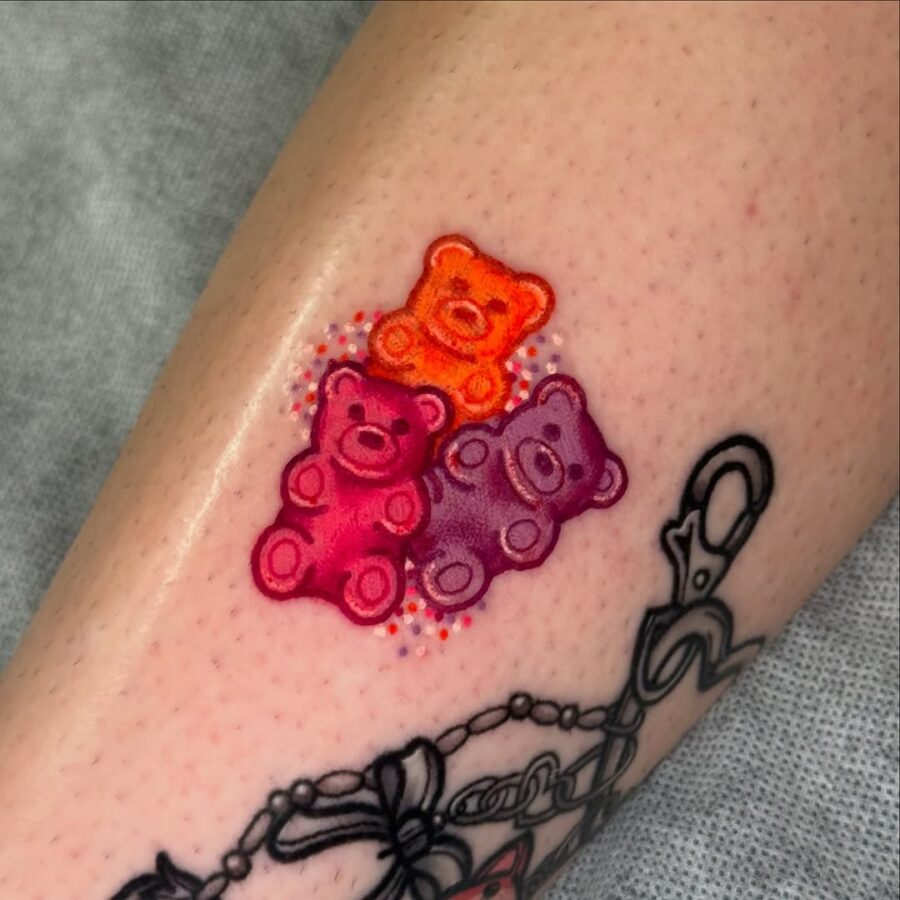Vibrant Gummy Bear Tattoo Design in Bright Colors Tattoo on skin