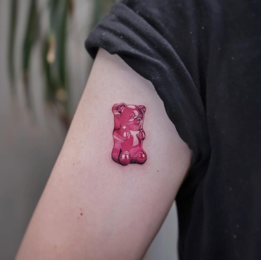 Vibrant gummy bear tattoo embodying fun vibes Tattoo on skin
