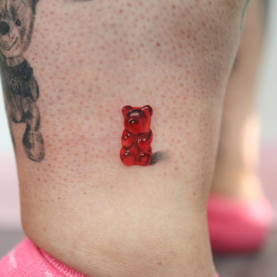 Vibrant gummy bear tattoo on skin Tattoo on skin