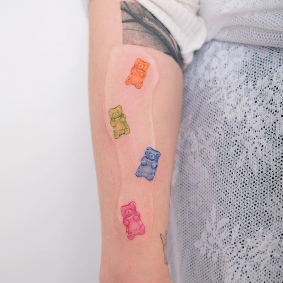 Vibrant gummy bear tattoos for playful vibes Tattoo on skin