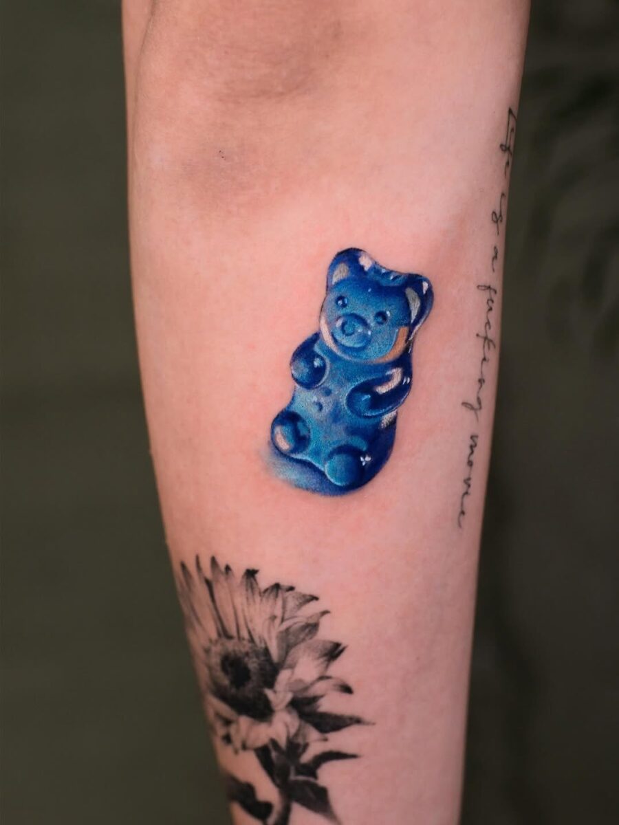 Vibrant Gummy Bear With Artistic Flair Tattoo on skin