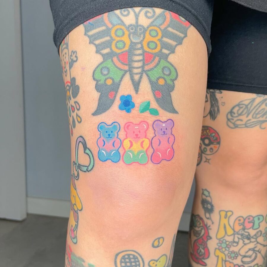 Vibrant gummy bears bring playful charm Tattoo on skin