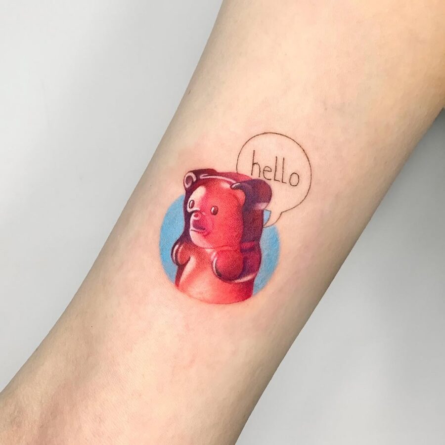 Whimsical gummy bear tattoo radiating charm Tattoo on skin