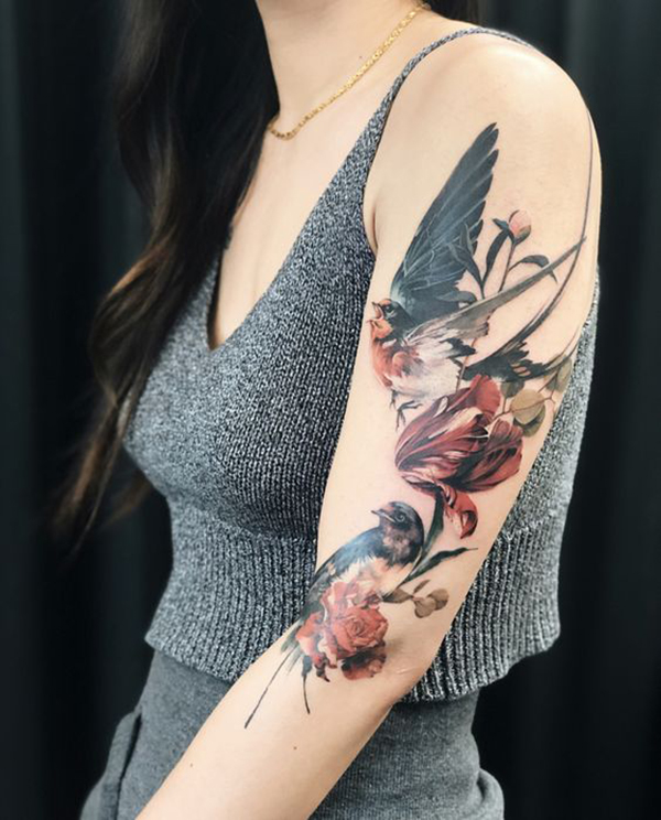 Colorful Birds Tattoo for the Free-Winger Spirit Tattoo on skin