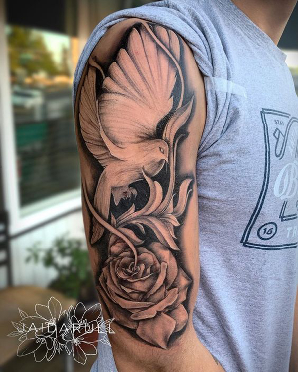 Rose-Bird Amalgamation Best Half Sleeve Tattoo Idea for Amazing Blenders Tattoo on skin