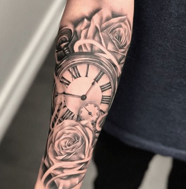Rose-Clock Tattoo Idea for Those Who Believe in Time Tattoo on skin