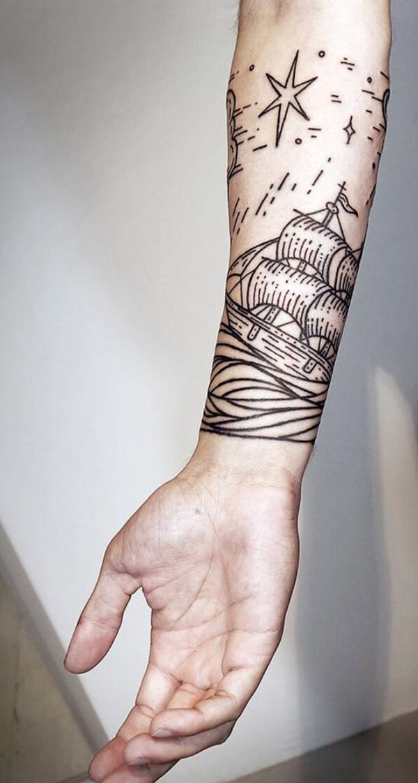 Sailing Ship Best Half Sleeve Tattoo Idea for the Difficult Times Tattoo on skin
