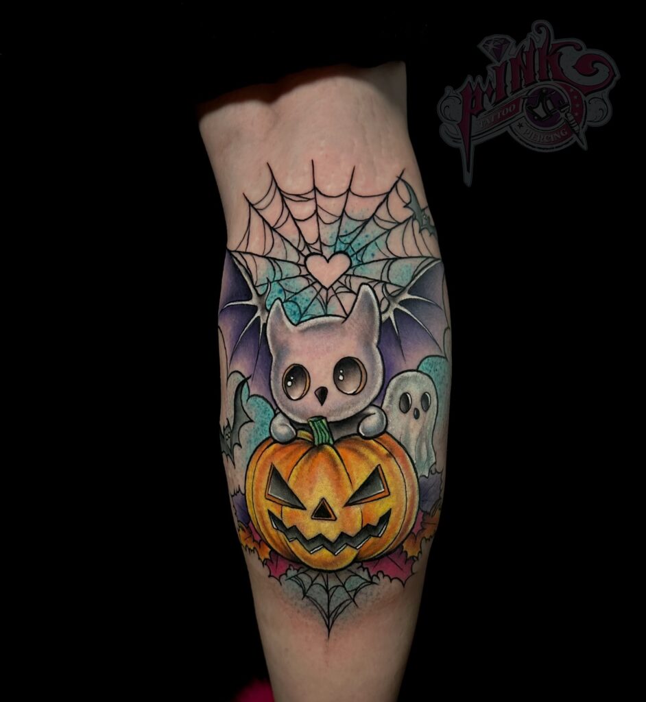 Cute Bat And Pumpkin Halloween Tattoo halloween tattoos