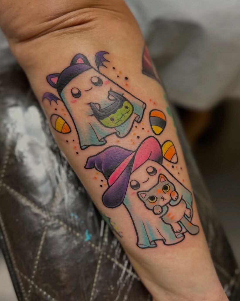 Cute Halloween Ghost Duo Tattoo halloween tattoos