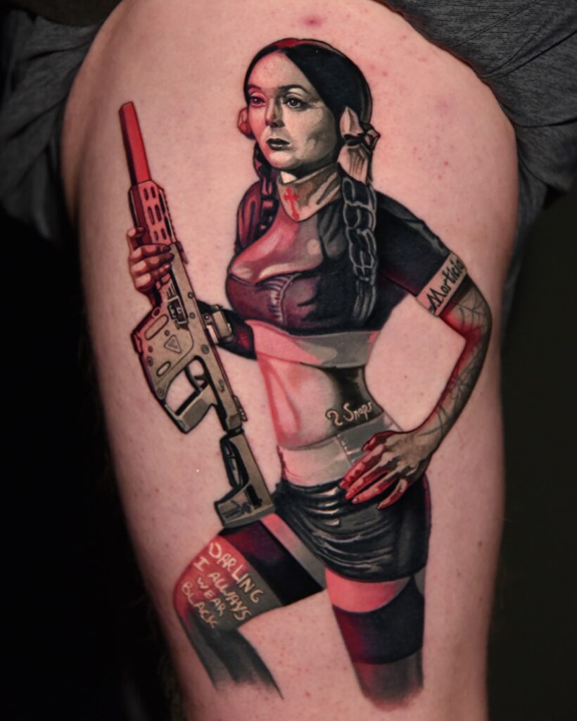 Dark Pin-Up Wednesday Addams Tattoo halloween tattoos