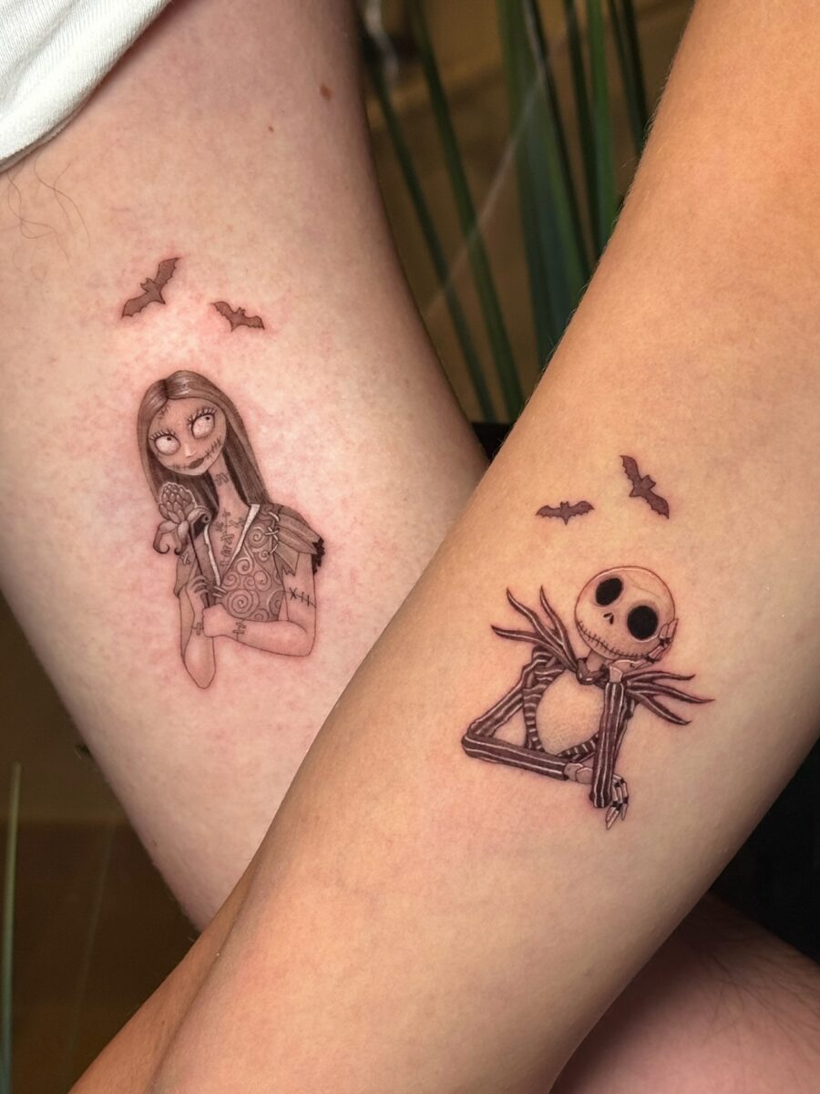 Charming Halloween Tattoos of Sally and Jack Tattoo on skin